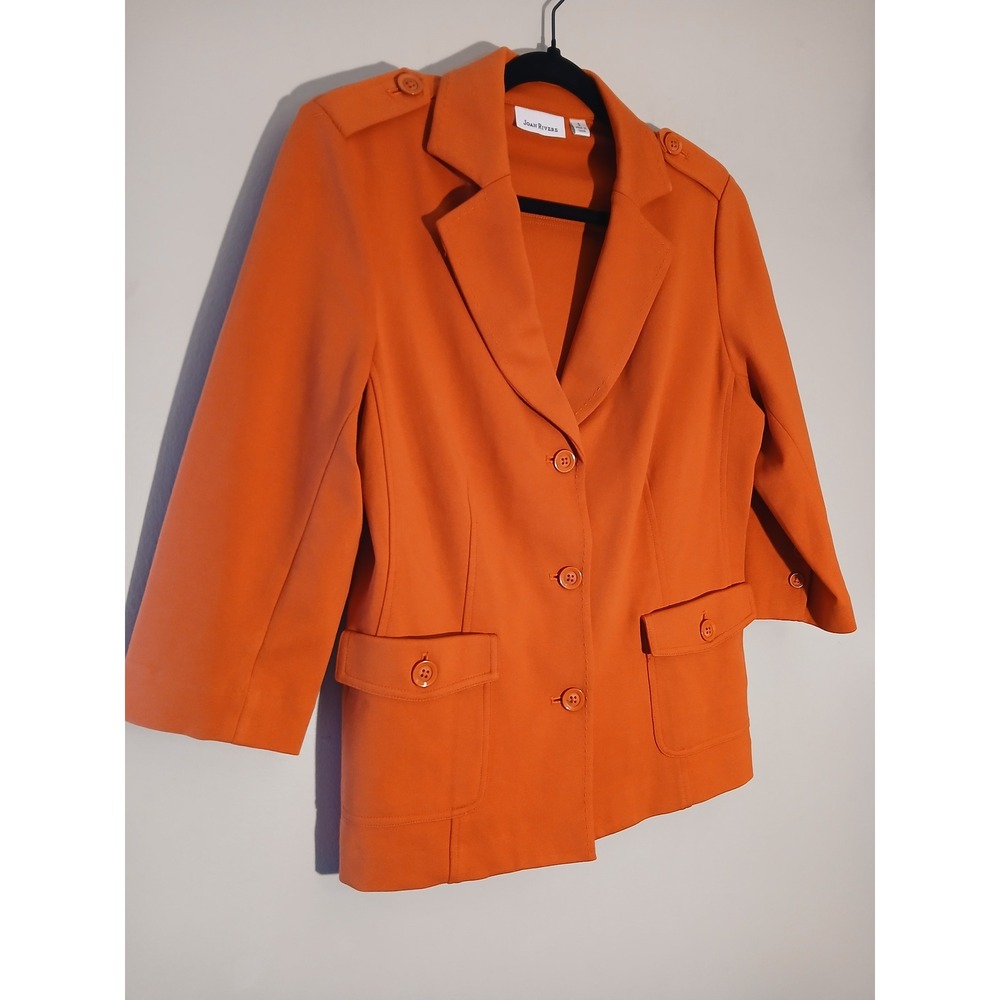 JOAN RIVERS Orange Blazer Jacket 3/4 Sleeve Button Front Women's Size S - Picture 2 of 6